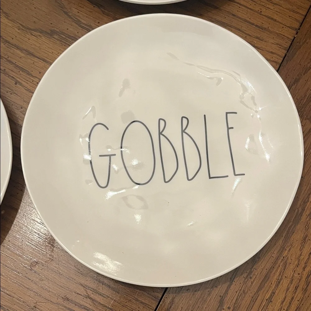 Rae Dunn Ivory 'Gobble' Dessert/Salad Melamine Plates, set of‎ 4